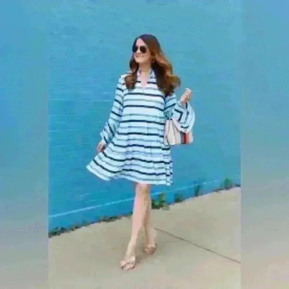 Sail to Sable Blue and White Striped Dress